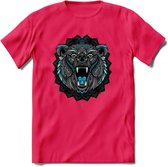 Beer - Dieren Mandala T-Shirt | Lichtblauw | Grappig Verjaardag Zentangle Dierenkop Cadeau Shirt | Dames - Heren - Unisex | Wildlife Tshirt Kleding Kado | - Roze - S