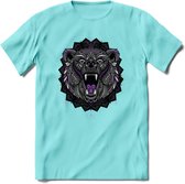 Beer - Dieren Mandala T-Shirt | Paars | Grappig Verjaardag Zentangle Dierenkop Cadeau Shirt | Dames - Heren - Unisex | Wildlife Tshirt Kleding Kado | - Licht Blauw - S