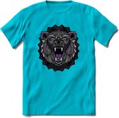 Beer - Dieren Mandala T-Shirt | Paars | Grappig Verjaardag Zentangle Dierenkop Cadeau Shirt | Dames - Heren - Unisex | Wildlife Tshirt Kleding Kado | - Blauw - XXL