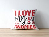 Valentijn Kussen met tekst: I love my gnomies | Valentijn cadeau | Valentijn decoratie | Grappige Cadeaus | Geschenk | Sierkussen