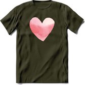 Valentijn Pastel waterverf Hart T-Shirt | Grappig Valentijnsdag Cadeautje voor Hem en Haar | Dames - Heren - Unisex | Kleding Cadeau | - Leger Groen - XXL