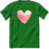 Valentijn Pastel waterverf Hart T-Shirt | Grappig Valentijnsdag Cadeautje voor Hem en Haar | Dames - Heren - Unisex | Kleding Cadeau | - Donker Groen - XL
