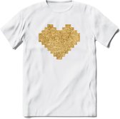 Valentijn Goud Hart T-Shirt | Grappig Valentijnsdag Cadeautje voor Hem en Haar | Dames - Heren - Unisex | Kleding Cadeau | - Wit - M