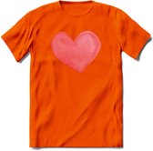 Valentijn Pastel waterverf Hart T-Shirt | Grappig Valentijnsdag Cadeautje voor Hem en Haar | Dames - Heren - Unisex | Kleding Cadeau | - Oranje - L