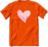 Valentijn Pastel waterverf Hart T-Shirt | Grappig Valentijnsdag Cadeautje voor Hem en Haar | Dames - Heren - Unisex | Kleding Cadeau | - Oranje - 3XL