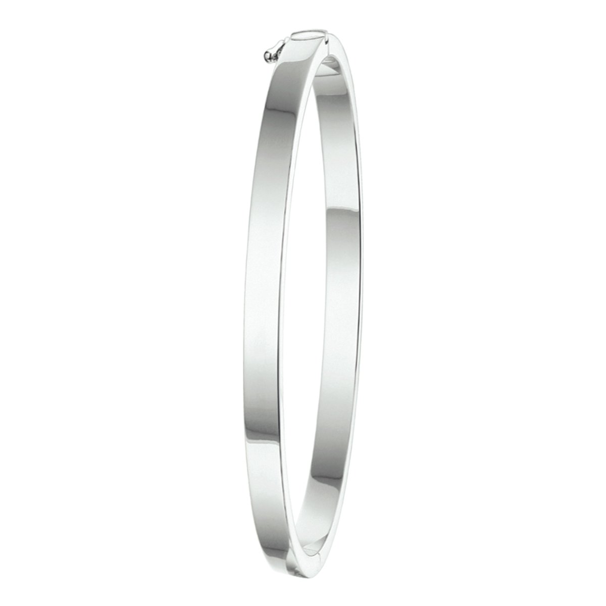 The Jewelry Collection Bangle Scharnier Vlakke Buis 4 X 60 mm - Zilver Gerhodineerd