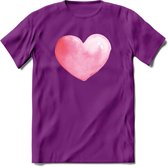 Valentijn Pastel waterverf Hart T-Shirt | Grappig Valentijnsdag Cadeautje voor Hem en Haar | Dames - Heren - Unisex | Kleding Cadeau | - Paars - XXL