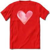 Valentijn Pastel waterverf Hart T-Shirt | Grappig Valentijnsdag Cadeautje voor Hem en Haar | Dames - Heren - Unisex | Kleding Cadeau | - Rood - XXL