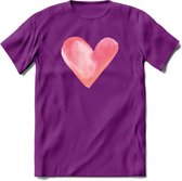 Valentijn Pastel waterverf Hart T-Shirt | Grappig Valentijnsdag Cadeautje voor Hem en Haar | Dames - Heren - Unisex | Kleding Cadeau | - Paars - XXL