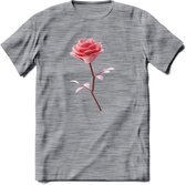 Valentijn roos Hart T-Shirt | Grappig Valentijnsdag Cadeautje voor Hem en Haar | Dames - Heren - Unisex | Kleding Cadeau | - Donker Grijs - Gemaleerd - L