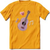 Valentijn muziek T-Shirt | Grappig gitaar Valentijnsdag Cadeautje voor Hem en Haar | Dames - Heren - Unisex | Kleding Cadeau | - Geel - XXL