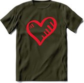 Valentijn Hart T-Shirt | Grappig Valentijnsdag Cadeautje voor Hem en Haar | Dames - Heren - Unisex | Kleding Cadeau | - Leger Groen - XL