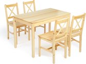 Luxiqo® 5 delige Eetkamerset - Houten Eettafel - 4 Eetkamerstoelen + Eettafel - Eettafel Rechthoek - 108x65 cm - Grenen Hout