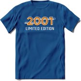 2001 Limited Edition T-Shirt | Goud - Zilver | Grappig Verjaardag en Feest Cadeau Shirt | Dames - Heren - Unisex | Tshirt Kleding Kado | - Donker Blauw - S