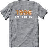 1996 Limited Edition T-Shirt | Goud - Zilver | Grappig Verjaardag en Feest Cadeau Shirt | Dames - Heren - Unisex | Tshirt Kleding Kado | - Donker Grijs - Gemaleerd - 3XL