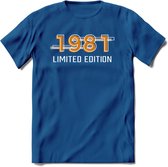 1981 Limited Edition T-Shirt | Goud - Zilver | Grappig Verjaardag en Feest Cadeau Shirt | Dames - Heren - Unisex | Tshirt Kleding Kado | - Donker Blauw - S