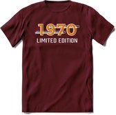 1970 Limited Edition T-Shirt | Goud - Zilver | Grappig Verjaardag en Feest Cadeau Shirt | Dames - Heren - Unisex | Tshirt Kleding Kado | - Burgundy - M