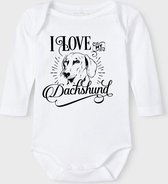 Baby Rompertje met tekst 'Dachshund' |Lange mouw l | wit zwart | maat 50/56 | cadeau | Kraamcadeau | Kraamkado