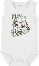 Baby Rompertje met tekst 'Beagle' | mouwloos l | wit zwart | maat 50/56 | cadeau | Kraamcadeau | Kraamkado