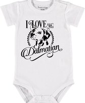 Baby Rompertje met tekst 'Dalmatier/ Dalmatian' | Korte mouw l | wit zwart | maat 62/68 | cadeau | Kraamcadeau | Kraamkado