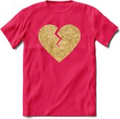 Valentijn Goud Hart T-Shirt | Grappig Valentijnsdag Cadeautje voor Hem en Haar | Dames - Heren - Unisex | Kleding Cadeau | - Roze - S