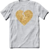 Valentijn Goud Hart T-Shirt | Grappig Valentijnsdag Cadeautje voor Hem en Haar | Dames - Heren - Unisex | Kleding Cadeau | - Licht Grijs - Gemaleerd - S