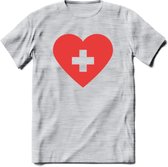 Valentijn Hart T-Shirt | Grappig Valentijnsdag Cadeautje voor Hem en Haar | Dames - Heren - Unisex | Kleding Cadeau | - Licht Grijs - Gemaleerd - L