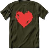 Valentijn Hart T-Shirt | Grappig Valentijnsdag Cadeautje voor Hem en Haar | Dames - Heren - Unisex | Kleding Cadeau | - Leger Groen - S