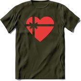 Valentijn Hart T-Shirt | Grappig Valentijnsdag Cadeautje voor Hem en Haar | Dames - Heren - Unisex | Kleding Cadeau | - Leger Groen - S