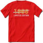 1966 Limited Edition T-Shirt | Goud - Zilver | Grappig Verjaardag en Feest Cadeau Shirt | Dames - Heren - Unisex | Tshirt Kleding Kado | - Rood - L