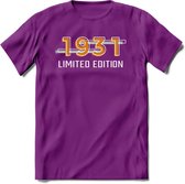 1931 Limited Edition T-Shirt | Goud - Zilver | Grappig Verjaardag en Feest Cadeau Shirt | Dames - Heren - Unisex | Tshirt Kleding Kado | - Paars - M