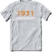 1931 Limited Edition T-Shirt | Goud - Zilver | Grappig Verjaardag en Feest Cadeau Shirt | Dames - Heren - Unisex | Tshirt Kleding Kado | - Licht Grijs - Gemaleerd - S