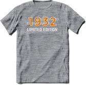 1932 Limited Edition T-Shirt | Goud - Zilver | Grappig Verjaardag en Feest Cadeau Shirt | Dames - Heren - Unisex | Tshirt Kleding Kado | - Donker Grijs - Gemaleerd - S