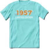 1957 Limited Edition T-Shirt | Goud - Zilver | Grappig Verjaardag en Feest Cadeau Shirt | Dames - Heren - Unisex | Tshirt Kleding Kado | - Licht Blauw - M