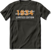 1934 Limited Edition T-Shirt | Goud - Zilver | Grappig Verjaardag en Feest Cadeau Shirt | Dames - Heren - Unisex | Tshirt Kleding Kado | - Donker Grijs - L