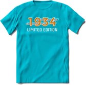 1934 Limited Edition T-Shirt | Goud - Zilver | Grappig Verjaardag en Feest Cadeau Shirt | Dames - Heren - Unisex | Tshirt Kleding Kado | - Blauw - S