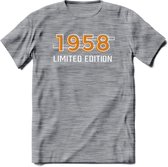 1958 Limited Edition T-Shirt | Goud - Zilver | Grappig Verjaardag en Feest Cadeau Shirt | Dames - Heren - Unisex | Tshirt Kleding Kado | - Donker Grijs - Gemaleerd - 3XL