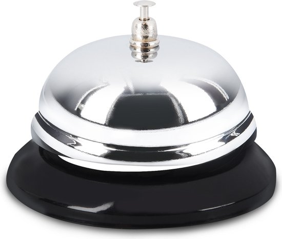 kwmobile tafelbel met heldere klank - Bel voor restaurant, hotel, receptie, school, kantoor of thuis - Horecabel in klassiek design - Verchroomd/zwart — afbeelding 4