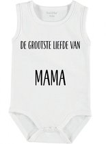 Baby Rompertje met tekst 'De grootste liefde van Mama' | mouwloos l | wit zwart | maat 50/56 | cadeau | Kraamcadeau | Kraamkado