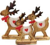 Beeld - Kerst - Hout - Rendier - 3 stuks - Met Rood hart - 21x13x5 cm - Sarana - Fairtrade Indonesie - Fairtrade