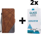 Bookcase Hoesje Patroon Met Pasjeshouder iPhone XR Bruin - 2x Gratis Screen Protector - Telefoonhoesje - Smartphonehoesje