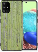 Smartphone Hoesje Samsung Galaxy A71 Cover Case met Zwarte rand Green Wood
