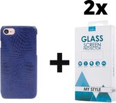 Backcover Slangenprint Fashion Hoesje iPhone SE (2020) Blauw - 2x Gratis Screen Protector - Telefoonhoesje - Smartphonehoesje