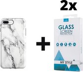 Backcover Marmerlook Hoesje iPhone 7 Plus Wit - 2x Gratis Screen Protector - Telefoonhoesje - Smartphonehoesje