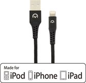 Mobilize Nylon USB-A naar Apple Lightning Kabel 2 Meter - Zwart
