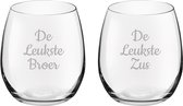 Gegraveerde Drinkglas 39cl De Leukste Broer-De Leukste Zus