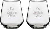 Gegraveerde Drinkglas 42,5cl De Leukste Tante-De Leukste Oom