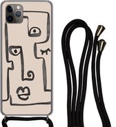 Hoesje met koord Geschikt voor iPhone 11 Pro Max - Oog - Lippen - Line art - Siliconen - Crossbody - Backcover met Koord - Telefoonhoesje met koord - Hoesje met touw