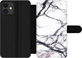 Bookcase Geschikt voor iPhone 12 Pro Max telefoonhoesje - Marmer print - Wit - Steen - Met vakjes - Wallet case met magneetsluiting