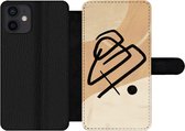 Bookcase Geschikt voor iPhone 12 telefoonhoesje - Zwart - Design - Bruin - Met vakjes - Wallet case met magneetsluiting